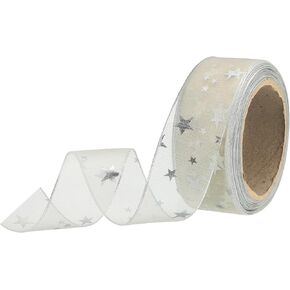 MECCANIXITY 1.5 Inch Wide Star Organza Sheer Wired Ribbon Sparkly Chiffon Ribbon 20 Yard Cream White for Gift Wrapping Bow Wedding Bouquet Christmas