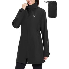 BALEAF Women's Long Rain Jacket Packable Hood lightweight Waterproof Cycling Raincoat Windbreaker