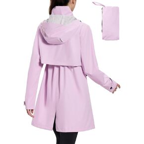BALEAF Women's Long Rain Jacket Packable Hood lightweight Waterproof Cycling Raincoat Windbreaker