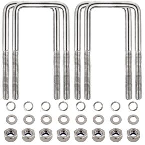 4 Sets 304 Stainless Steel Square U-Bolt Kits, Heavy Duty U-Bolt with Nuts,Flat and Lock Washers for Boat Trailers,Automobiles Trailers,Ski Boats,and Sailboat Trailers (3" D x 3-1/16" W x 7-5/16" L)