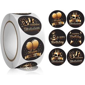Black Golden Happy Birthday Stickers,Gold Foil Birthday Round Sticker Seals Labels for Birthday Gifts Bags Box Celebration Envelope Sealing, Gift Wrap Decorations