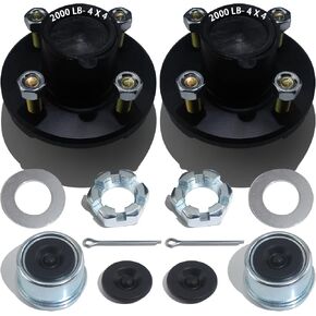 2 Sets Trailer Hub Kit 4 Bolt 4, Trailer Axle Kit for 2000 lb 4 Lug Trailer Hub Fits 1" Spindle L44643 Brearing with Extra Dust Cap and Rubber Plug