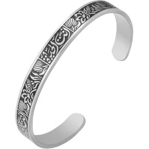 TEAMER Engraved Muslim Allah Islam Cuff Bracelet Stainless Steel Arabic Letter Lotus Flower Religious Shema Bracelet For Women