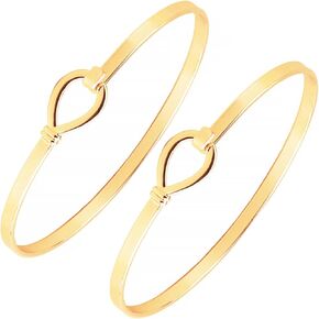 Novastar 2pcs/Lot 14K Gold Plated Simple Delicate Thin Cuff Bangle Hook Bracelet Handmade Minimalist Jewelry for Women