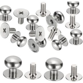 PATIKIL 10x11x11mm Rivets for Leather, 12 Pack Metal Button Spikes Screw Kit Screw Back Round Head Rivets Screw Buttons DIY Leather Button Stud Hardware Trim Craft, Silver
