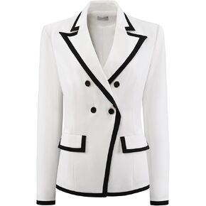 Women's Double Breasted Blazer Panel Trim Long Sleeve Work Suit Blazers Jacket