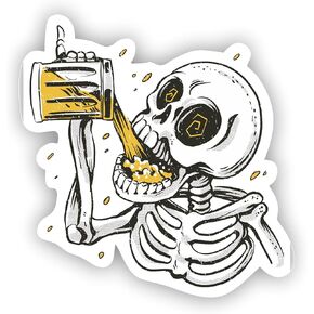 VulgrCo Skeleton Drinking Beer Glass Wasted Funny Sticker Vinyl Waterproof UV Resistant Decal for Phones Laptops Water Bottles Tumblers Boats Cars Trucks Windows Kayak 3" inch Bumper Stickers