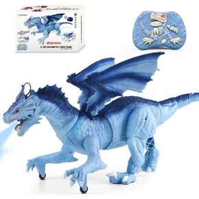Remote Control Dragon Toy for Kids – RC Large Dragon Figure with Flapping Wings, Roaring Sound, Mist-Spraying, LED Light-Up Eyes – Birthday for Boys, Girls Ages 3+