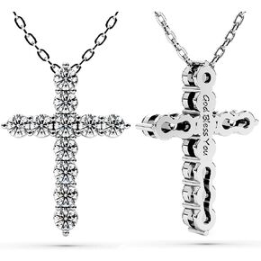 Moissanite Cross Necklace for Women Faith Pendant Christian Gifts Rodium Sterling Silver Jewelry for Her Wife Daughter Granddaughter Mom Grandma Anniversary Christmas Birthday Mothers Day