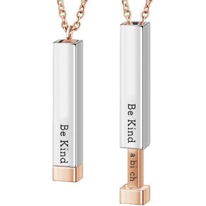 Be Kind Of A B Necklaces For Women with Hidden Message Necklace Be Kind Of A B 3D Engraving Vertical Bar Necklace Best Friend Necklace Stainless Steel Square Tubes Pendant To Best Friends Sisters