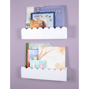 Mini Book Shelf for Kids Rooms - Scalloped Shelves - Montessori Bookshelf - Natural Wood Floating Shelves - Floating Book Shelves for Kids Room - Baby Bookshelf - Cloud Shelves - Nursery Bookshelf