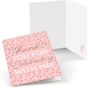 Big Dot of Happiness Pink Rose Gold Birthday - Happy Birthday Party Thank You Cards (8 count)