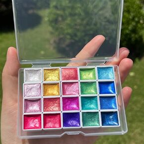 20 Colors Metallic Watercolor Paints (2ml Per Grid) - Mini Glitter Travel Art Watercolor Metallic Paint set, Profession Metallic Pearlescent Solid Watercolor Painting Set - Color A#
