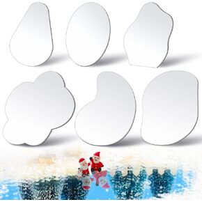 Iceyyyy 6 Pcs Curved Christmas Village Mirror Lakes-Mixed Size Christmas Village Mirror Ponds-Miniature Christmas Ice Accessories Landscaping for Home Holiday Christmas Village Decorations