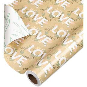American Greetings 175 sq. ft. Reversible Flower Wrapping Paper Bundle for Weddings, Bridal Showers, Engagement, Anniversaries and All Occasions, Love Text and Floral (1 Roll, 30 in x 70 ft.)