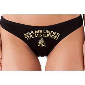Knaughty Knickers Kiss Me Under the Mistletoe Christmas Sexy Black Thong Panties