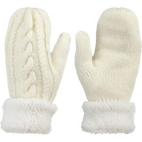 1 Pairs Women Winter Gloves Thermal Knit Cold Weather Snow Gloves Warm Furry Hand Gloves Soft White Plush lined Fingers Mittens Adjustable Length for Adult Ladies Keep Hand Warm Christmas Gift