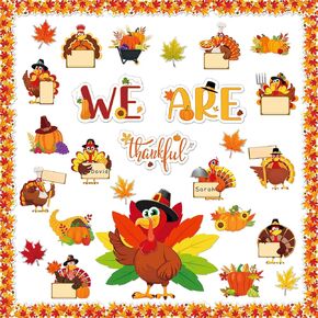 88PCS Thanksgiving Bulletin Board Decorations WE ARE Thankful Turkey Pumpkin Maple Leaves Classroom Bulletin Board Paper Borders Cutouts for Thanksgiving Day Fall Party Elementary Preschool Wall Decor