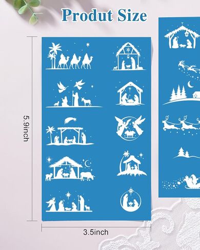 Puocaon Christmas Clay Silk Screen - 6 Pcs Polymer Clay Silk Screen for Christmas Jewelry, Santa Claus Reindeer Clay Silk Screen Stencils, Jesus Birth Silk Screen Stencils for Polymer Clay Earrings in Saudi Arabia
