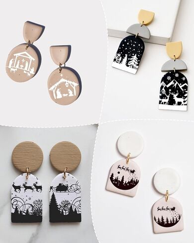 Puocaon Christmas Clay Silk Screen - 6 Pcs Polymer Clay Silk Screen for Christmas Jewelry, Santa Claus Reindeer Clay Silk Screen Stencils, Jesus Birth Silk Screen Stencils for Polymer Clay Earrings in Saudi Arabia