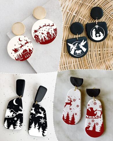 Puocaon Christmas Clay Silk Screen - 6 Pcs Polymer Clay Silk Screen for Christmas Jewelry, Santa Claus Reindeer Clay Silk Screen Stencils, Jesus Birth Silk Screen Stencils for Polymer Clay Earrings in Saudi Arabia