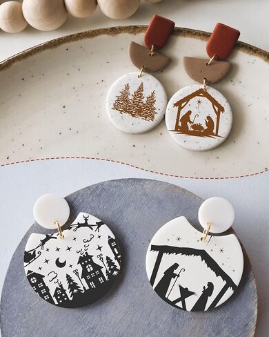 Puocaon Christmas Clay Silk Screen - 6 Pcs Polymer Clay Silk Screen for Christmas Jewelry, Santa Claus Reindeer Clay Silk Screen Stencils, Jesus Birth Silk Screen Stencils for Polymer Clay Earrings in Saudi Arabia