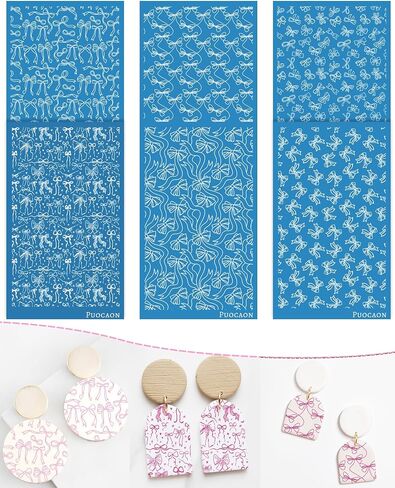 Puocaon Christmas Clay Silk Screen - 6 Pcs Polymer Clay Silk Screen for Christmas Jewelry, Santa Claus Reindeer Clay Silk Screen Stencils, Jesus Birth Silk Screen Stencils for Polymer Clay Earrings in Saudi Arabia
