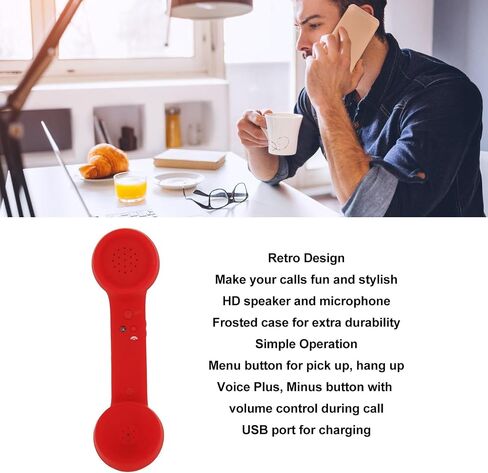 Wireless Retro Telephone Handset, Bluetooth Retro Phone with HD Speaker, Rechargeable, Radiation Proof, Wireless Mobile Phone Handset Receiver (Black) in Saudi Arabia
