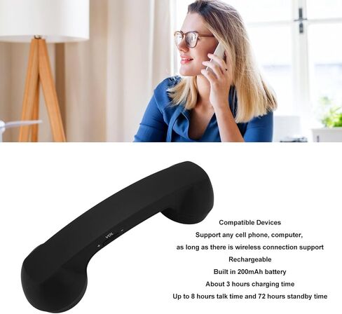 Wireless Retro Telephone Handset, Bluetooth Retro Phone with HD Speaker, Rechargeable, Radiation Proof, Wireless Mobile Phone Handset Receiver (Black) in Saudi Arabia