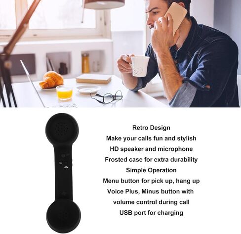 Wireless Retro Telephone Handset, Bluetooth Retro Phone with HD Speaker, Rechargeable, Radiation Proof, Wireless Mobile Phone Handset Receiver (Black) in Saudi Arabia