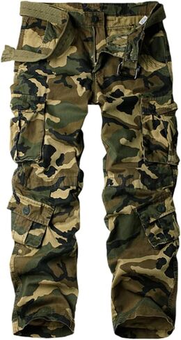 Men's Classic Casual Pants Heavy Cotton Cargo Work Trousers Military Army Combat Hiking Pant Multi Pockets in Kuwait