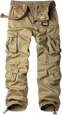 Men's Classic Casual Pants Heavy Cotton Cargo Work Trousers Military Army Combat Hiking Pant Multi Pockets in Kuwait