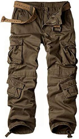 Men's Classic Casual Pants Heavy Cotton Cargo Work Trousers Military Army Combat Hiking Pant Multi Pockets in Kuwait