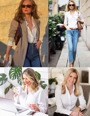 HOTOUCH Womens Dress Shirts Ladies Long Sleeve Button Down Shirts Slim Fit Collared Blouses for Work Office in Kuwait