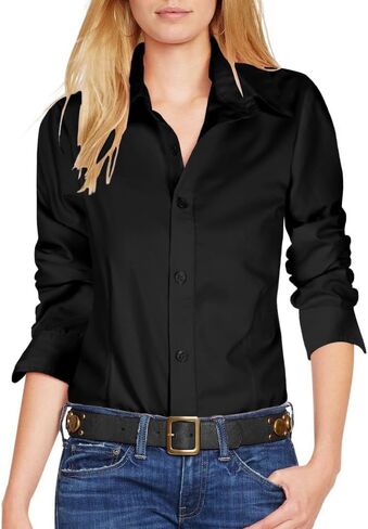 HOTOUCH Womens Dress Shirts Ladies Long Sleeve Button Down Shirts Slim Fit Collared Blouses for Work Office in Kuwait