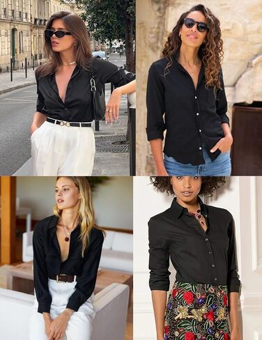 HOTOUCH Womens Dress Shirts Ladies Long Sleeve Button Down Shirts Slim Fit Collared Blouses for Work Office in Kuwait
