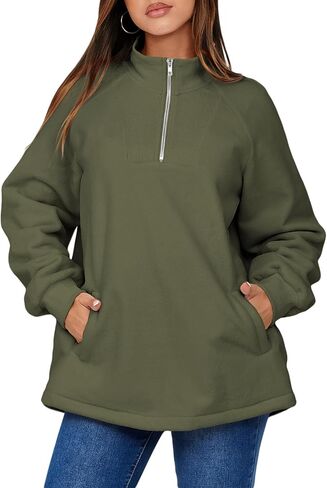BLENCOT Women's Oversized Half Zip Long Sleeve Sweatshirt Casual Quarter Zipper Winter Fleece Pullover Tops with Pockets in Saudi Arabia