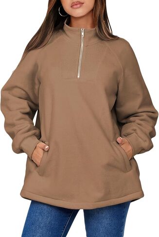 BLENCOT المرأة المتضخم نصف البريدي كم طويل البلوز عادية ربع سستة الشتاء كنزة صوف مع جيوب in Kuwait