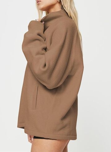 BLENCOT المرأة المتضخم نصف البريدي كم طويل البلوز عادية ربع سستة الشتاء كنزة صوف مع جيوب in Kuwait