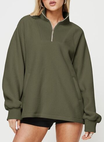 BLENCOT Women's Oversized Half Zip Long Sleeve Sweatshirt Casual Quarter Zipper Winter Fleece Pullover Tops with Pockets in Saudi Arabia