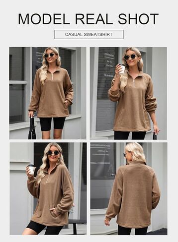 BLENCOT المرأة المتضخم نصف البريدي كم طويل البلوز عادية ربع سستة الشتاء كنزة صوف مع جيوب in Kuwait