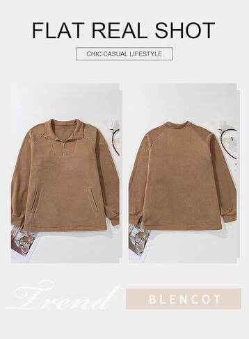 BLENCOT المرأة المتضخم نصف البريدي كم طويل البلوز عادية ربع سستة الشتاء كنزة صوف مع جيوب in Kuwait