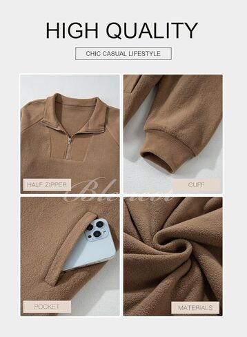 BLENCOT المرأة المتضخم نصف البريدي كم طويل البلوز عادية ربع سستة الشتاء كنزة صوف مع جيوب in Kuwait