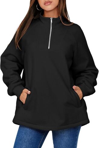 BLENCOT Women's Oversized Half Zip Long Sleeve Sweatshirt Casual Quarter Zipper Winter Fleece Pullover Tops with Pockets in Saudi Arabia