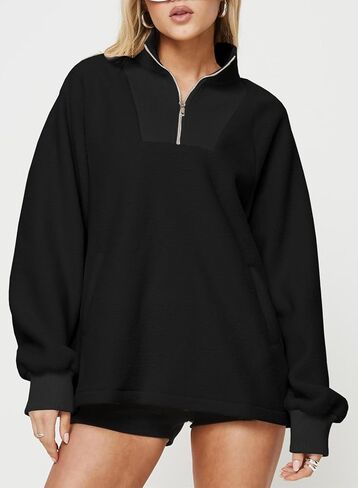 BLENCOT Women's Oversized Half Zip Long Sleeve Sweatshirt Casual Quarter Zipper Winter Fleece Pullover Tops with Pockets in Saudi Arabia
