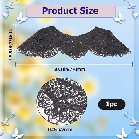 GORGECRAFT 30.3 × 11 بوصة مطرزة من الدانتيل العنق طوق الرقبة الدانتيل الأزهار طوق كاذبة قابل للفصل خط العنق تقليم أسود مجوف من الملابس زين للنساء لوازم الخياطة الحرفية اكسسوارات الملابس in Saudi Arabia