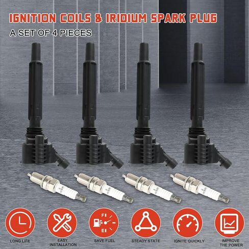 4 قطع UF673 ملفات الإشعال وشمعات الإشعال أطقم 93618 بديلة لـ 2013-2016 دودج دارت 1.4L 1368CC، 2012-2017 فيات 500 1.4L 1368CC in Kuwait