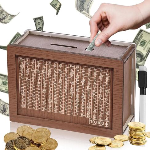 Cash Vault Wooden Savings Box, Wooden Cash Saver Money Saving Box Money Bank with Counter, Coin Counter Piggy Bank with Money Target and Numbers, Christmas Birthday Gifts for Kids, Friends ($10000) in Saudi Arabia