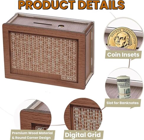 Cash Vault Wooden Savings Box, Wooden Cash Saver Money Saving Box Money Bank with Counter, Coin Counter Piggy Bank with Money Target and Numbers, Christmas Birthday Gifts for Kids, Friends ($10000) in Saudi Arabia