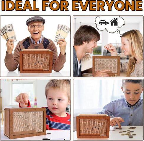 Cash Vault Wooden Savings Box, Wooden Cash Saver Money Saving Box Money Bank with Counter, Coin Counter Piggy Bank with Money Target and Numbers, Christmas Birthday Gifts for Kids, Friends ($10000) in Saudi Arabia